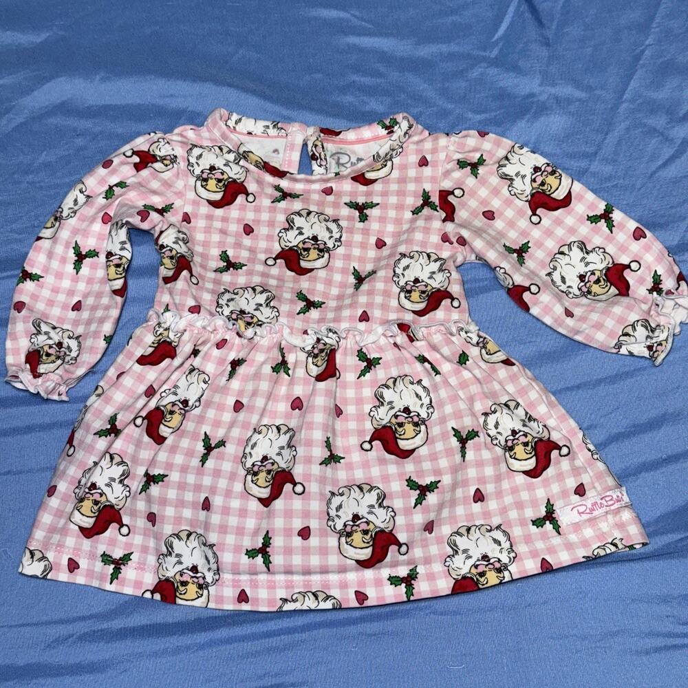 Girl's Ruffle Butts Pink Santa Claus Romper 3-6 Months Christmas